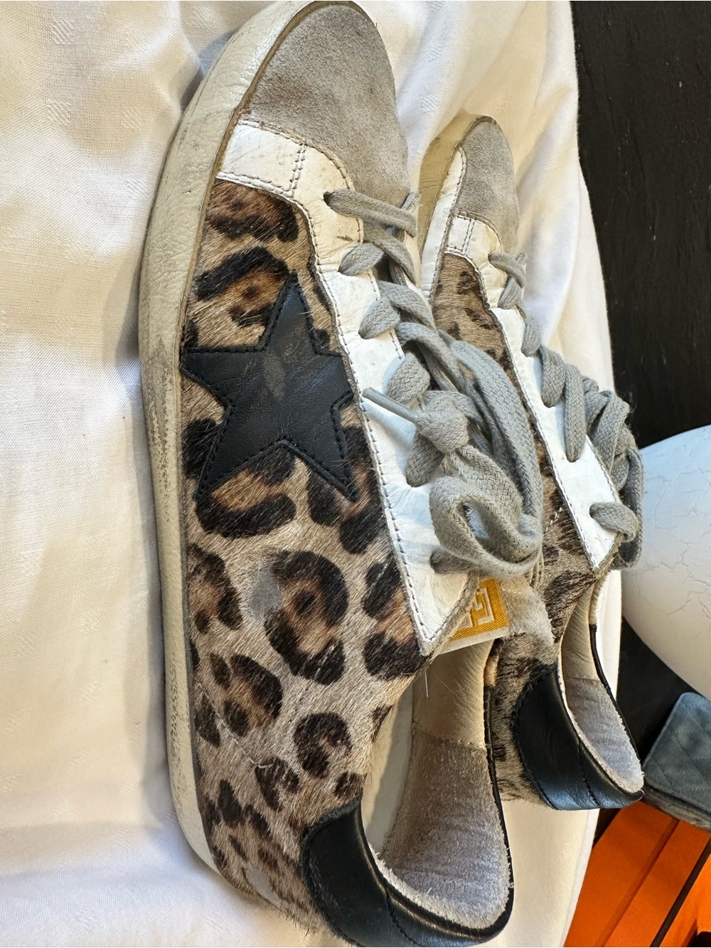 Golden Goose Leopard-Print Low-Top Sneakers with Black Star